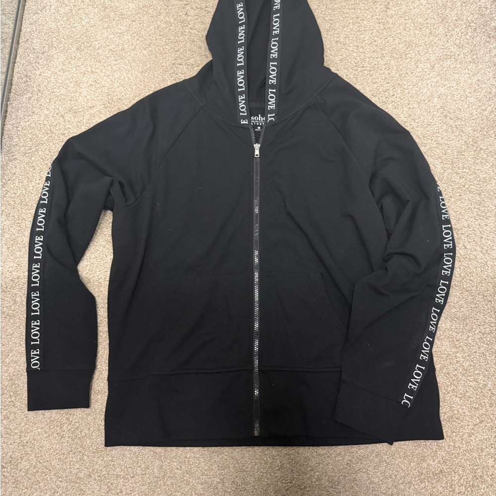 Soho Black Hoodie with Love Sleeve Detail